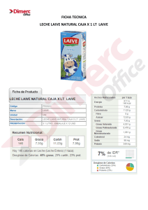 FICHA TECNICA LECHE LAIVE NATURAL CAJA X 1 LT LAIVE