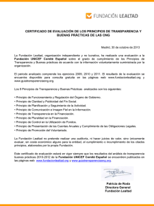 certificado de evaluación de los principios de transparencia