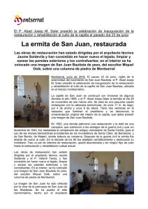 La ermita de San Juan, restaurada