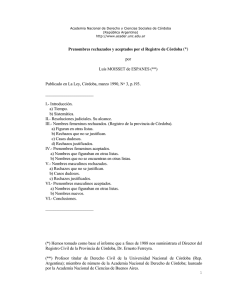 Prenombres rechazados y aceptados por el Registro de Córdoba
