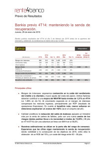 Bankia previo 4T14: manteniendo la senda de recuperación.