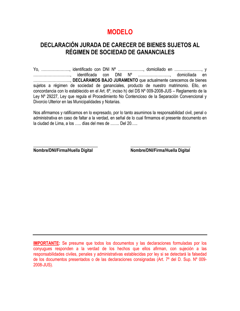 Declaracion Jurada De Bienes Y Rentas Images