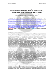 lo 1/2014 de modificación de la lopj, relativa a la justicia universal