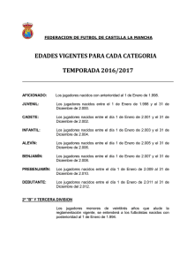 EDADES VIGENTES PARA CADA CATEGORIA TEMPORADA 2016