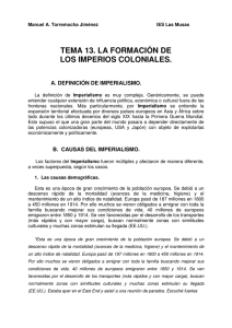 TEMA 13. LA FORMACIÓN DE LOS IMPERIOS COLONIALES.