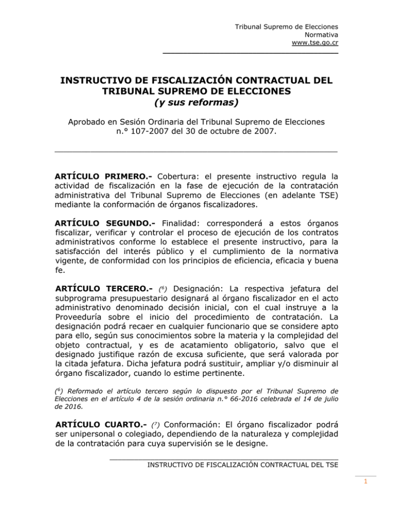 INSTRUCTIVO DE FISCALIZACIÓN CONTRACTUAL DEL