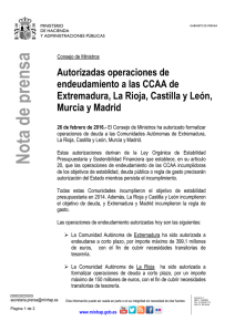 Autorizadas operaciones de endeudamiento a las CCAA de