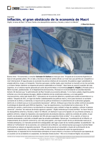Inflación, el gran obstáculo de la economía de Macri