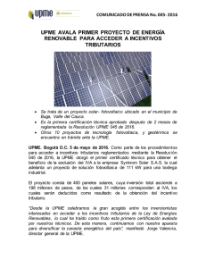 UPME Avala primer proyecto de energía renovable para acceder a