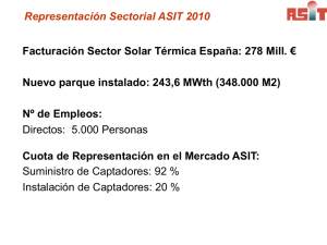 Facturación Sector Solar Térmica España: 278 Mill. € Nuevo parque