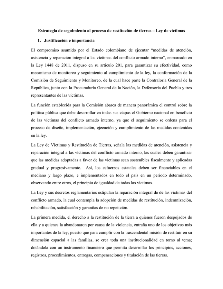 Estrategia De Seguimiento Al Proceso De Restituci N De Tierras Ley