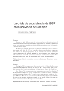 La crisis de subsistencia de 1857 en la provincia de Badajoz