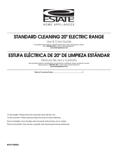 standard cleaning 20" electric range estufa eléctrica de 20"