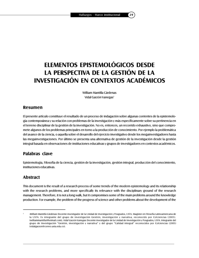 Elementos Epistemol Gicos Desde La Perspectiva De