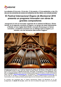 El Festival Internacional Órgano de Montserrat 2016 presenta un