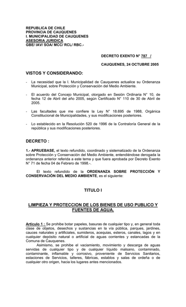 Ordenanza sobre Protección y Conservación del Medio Ambiente