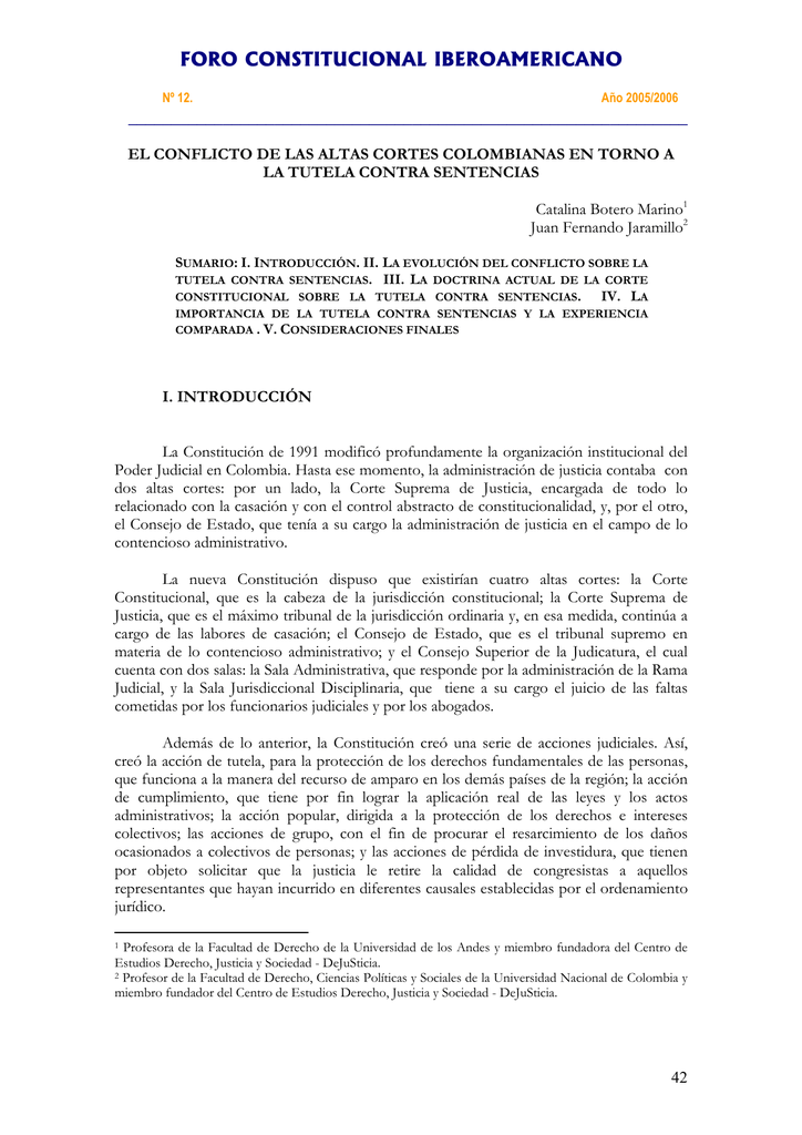 El Conflicto De Las Altas Cortes Colombianas En Torno A La Tutela