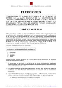 Convocatoria nuevas Elecciones Ordinarias Lanzarote Julio 2016