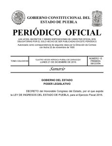 Ley de Ingresos del Estado de Puebla, para el Ejercicio Fiscal 2016