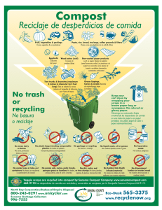 8.5x11 póster con información de reciclaje de vegetales y desechos
