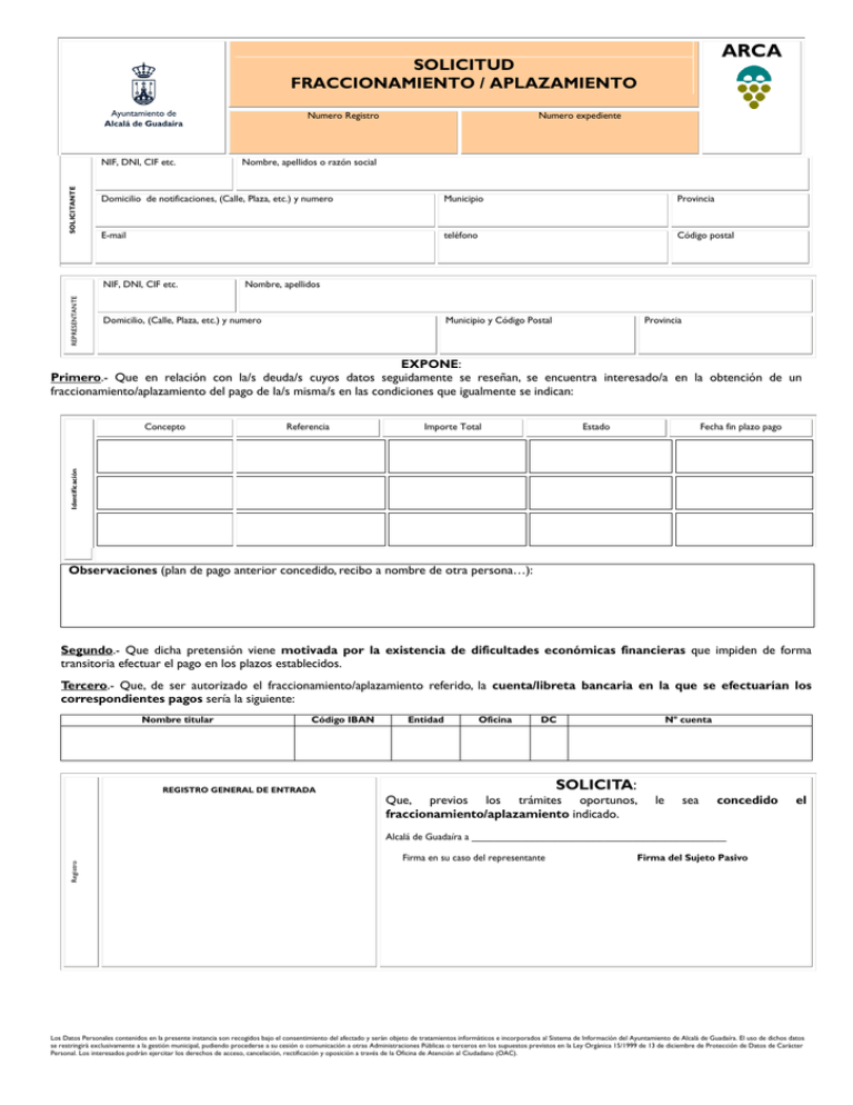 Solicitud De Aplazamiento Fraccionamiento