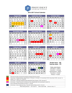 2016-2017 School Calendar August 2016 September 2016 October