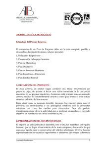 MODELO DE PLAN DE NEGOCIO Estructura del Plan de Empresa