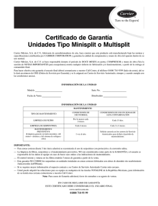 Certificado de Garantía Unidades Tipo Minisplit o Multisplit