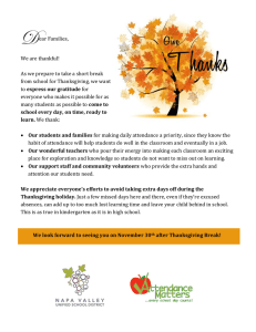 Dear Families, We are thankful! As we prepare to take a