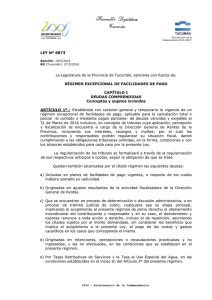 LEY Nº 8873 La Legislatura de la Provincia de Tucumán, sanciona
