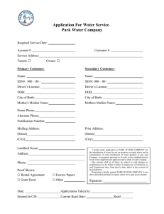 Application For Water Service Park Water Company