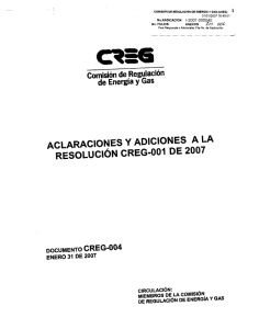 ACLARACIONES Y ADICIONES A LA RESOLUCIÓN CREG`001 DE