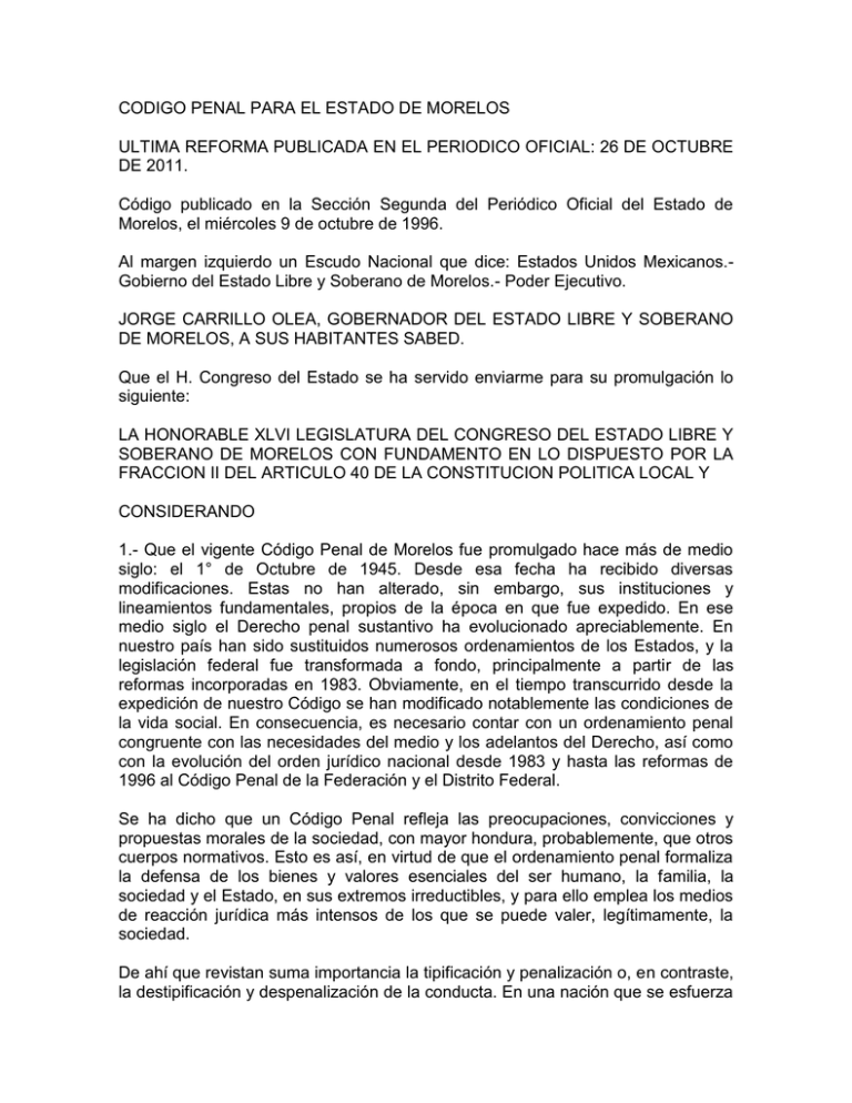 Código penal para el estado de Morelos