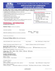 personal information application for admission (solicitud