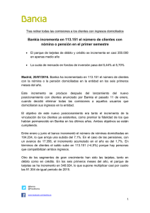 Bankia incrementa en 113.151 el número de clientes con nómina o