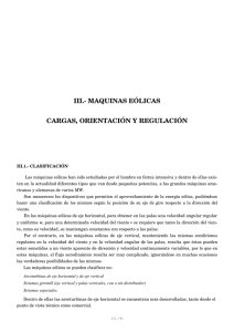 III.- MAQUINAS EÓLICAS CARGAS, ORIENTACIÓN Y REGULACIÓN
