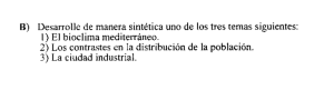 B} Desarmllc de manera sintética um de las tres temas siguientes: