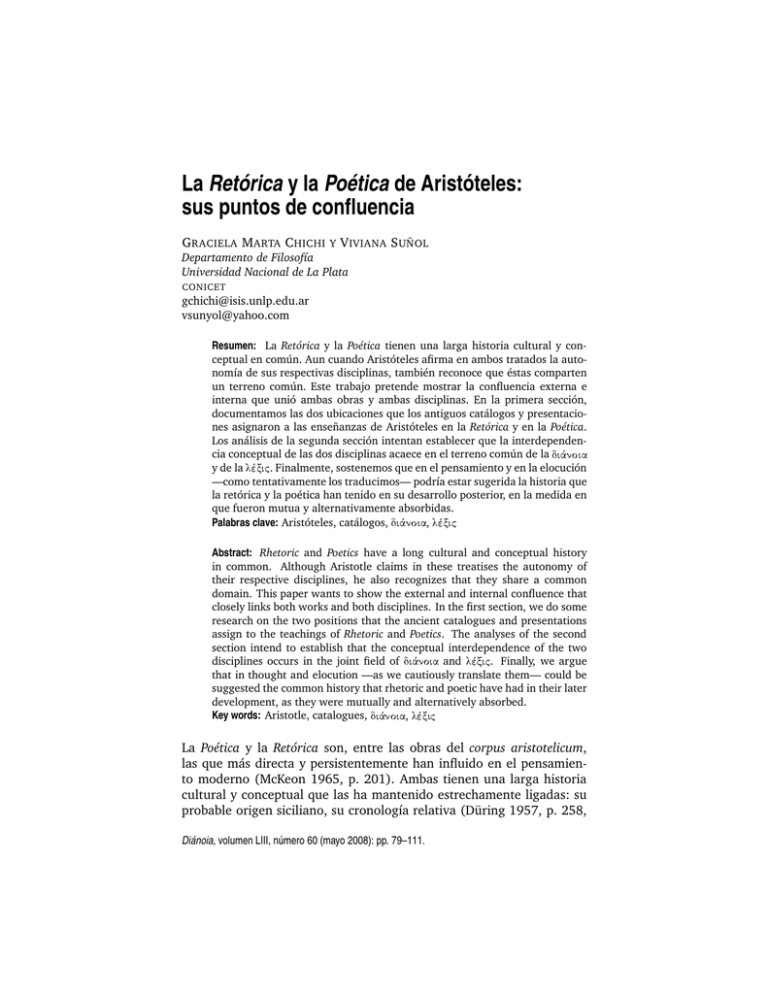 La Retórica y la Poética de Aristóteles sus puntos Dianoia