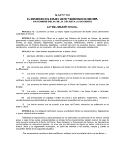 Ley del Boletín Oficial - Gobierno del Estado de Sonora