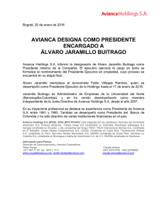 Avianca designa como presidente encargado a Álvaro Jaramillo