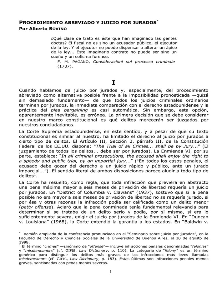 PROCEDIMIENTO ABREVIADO Y JUICIO POR JURADOS Por