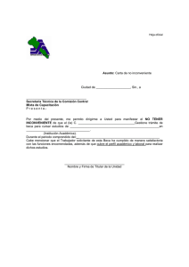 Carta de no inconveniente Ciudad de , Sin., a Secretaria Técn