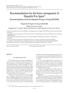 Recommendations for the better management of Hepatitis B in Spain*