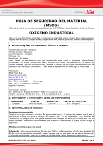 HOJA DE SEGURIDAD DEL MATERIAL (MSDS) OXÍGENO