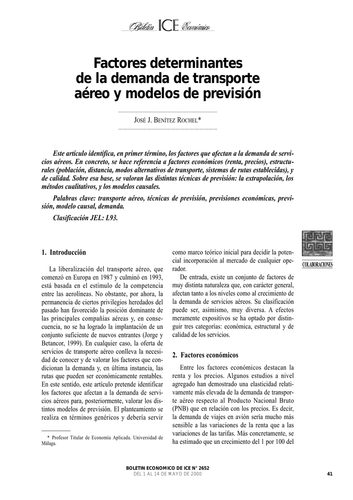 Factores Determinantes De La Demanda De Transporte