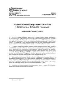 Modificaciones del Reglamento Financiero y de las Normas de