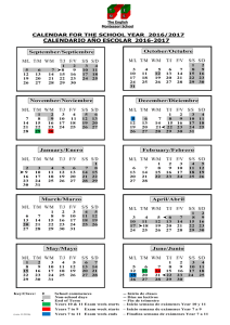 calendar for the school year - The English Montessori School
