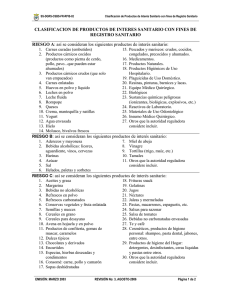 CLASIFICACION DE PRODUCTOS DE INTERES SANITARIO CON