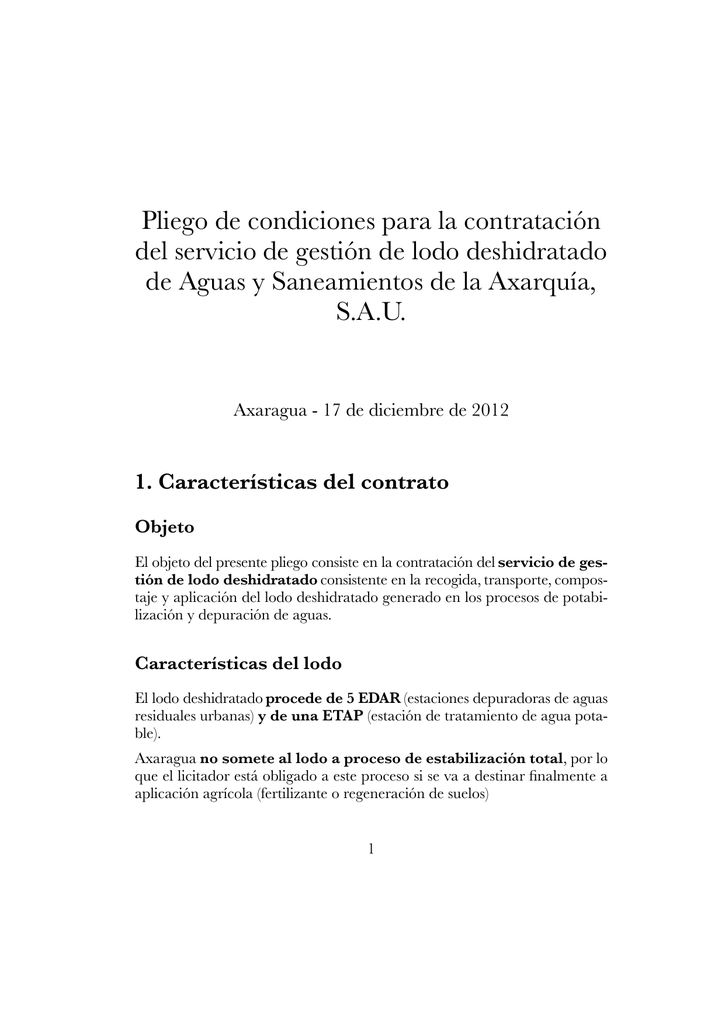 Pliego De Condiciones Del Servicio De Gesti N De Lodo