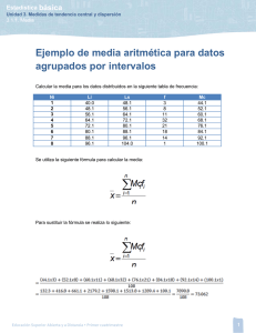 Ejemplo de media aritmética para datos agrupados por intervalos